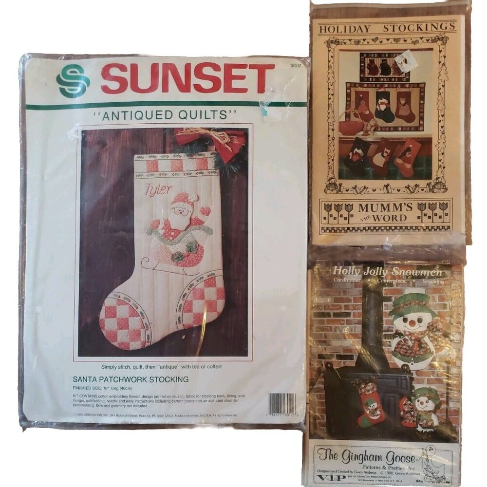Christmas Quilted Crafting Stocking Kit Lot of 4 Santa Cut and Sew Pattern